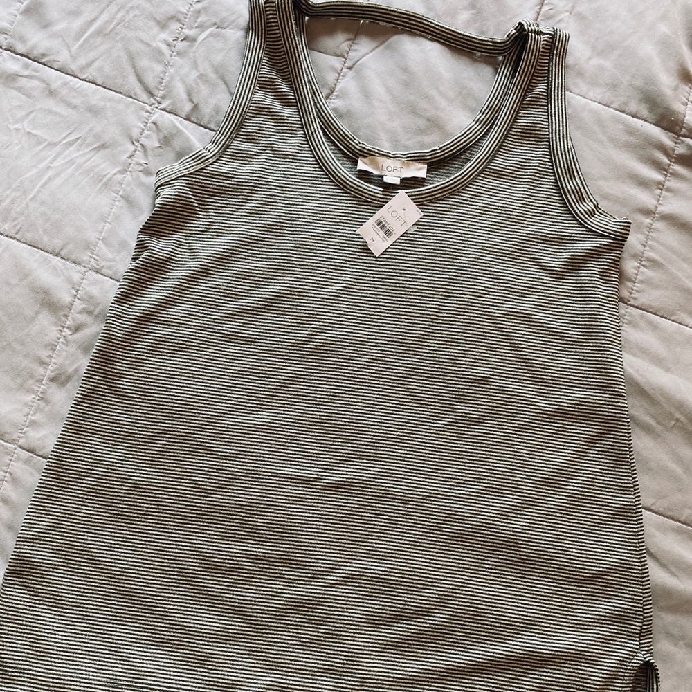 LOFT Striped Tank Green and White